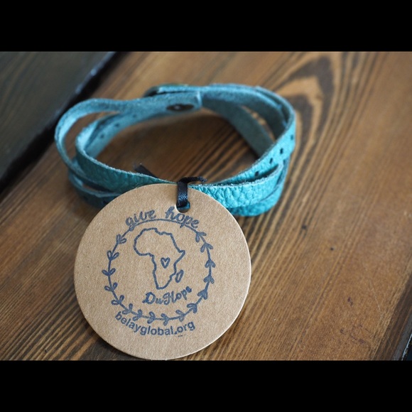 Teal Leather Snap Bracelet - Made in Rwanda - Picture 3 of 4